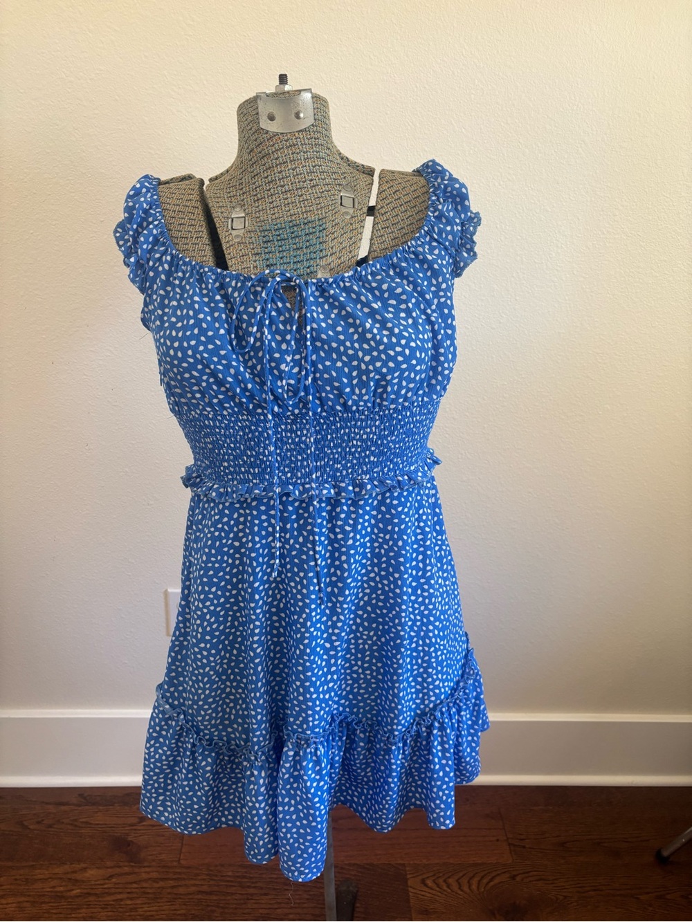 Blue Printed Smocked Sundress